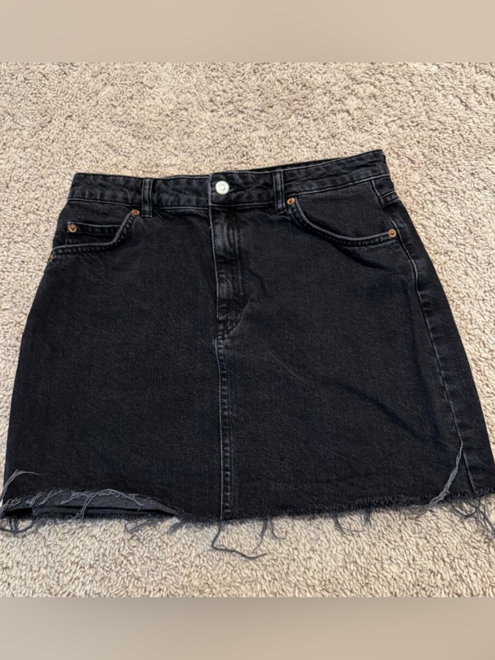 Topshop Black Denim Mini Skirt with Frayed Hem